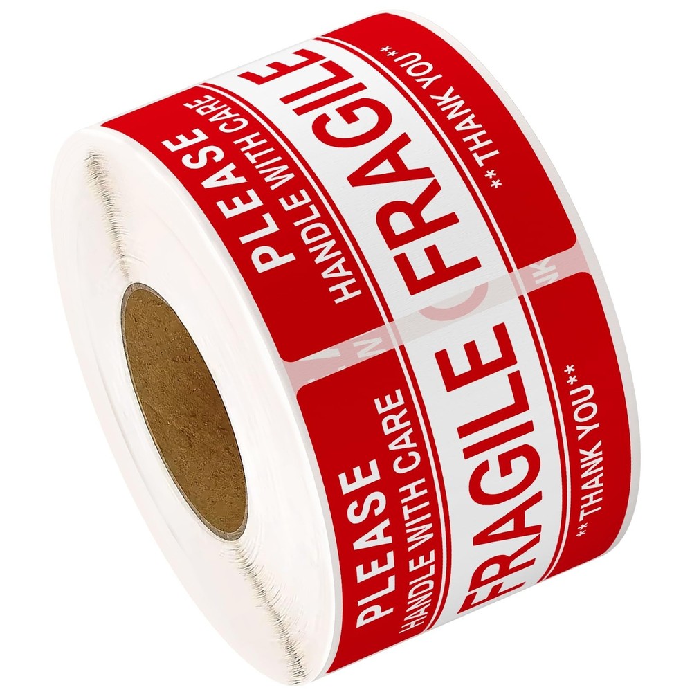3” x 2” Fragile Stickers for Shipping and Moving, 500 Pcs (1 Roll) Handle w…