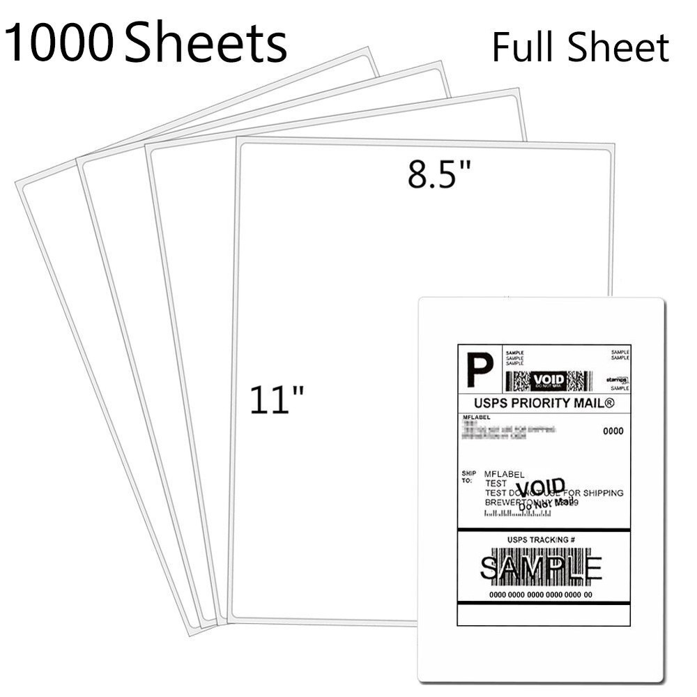 1000 Shipping Labels 8.5×11 Full Sheet Self Adhesive Blank Paper Laser/Inkjet US