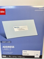 Office Depot Inkjet/Laser Address Labels, 1 1/3″ x 4″, White, 350-Pack