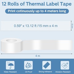 12 Rolls Continuous Labels D30 Label Maker Tape 15 mm x 4 M/ 0.59” x 13.12 f…