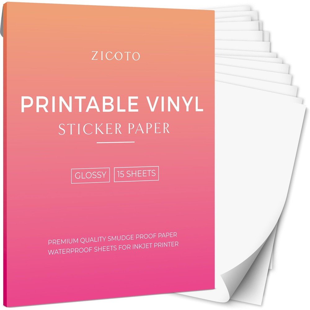 Premium Printable Vinyl Sticker Paper – Glossy White 8.5 x 11 inch Sheets for…