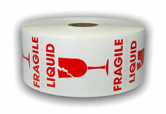 2×3 LIQUID / FRAGILE Labels Wh/Rd Glass Shipping Peel & Stick (2) RLS of 500 EA
