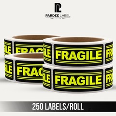 FRAGILE Stickers 1″x3″ Neon Yellow Labels – 250/Roll – Shipping Warning Labels