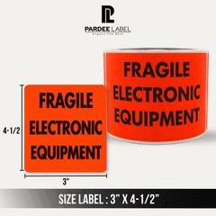 Fragile Electronic Equipment Labels Neon Red 3″x4.5″ 100/Roll