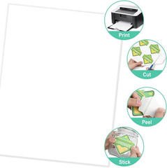 30 Printable White Sticker Paper Full Sheet Label, Matte, 8.5″ X 11″ for Laser &