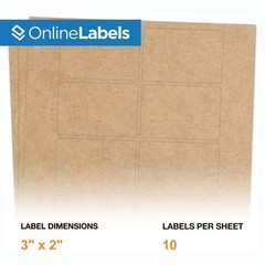 3 x 2 Brown Kraft Rectangle Labels – Pack of 1,000 Labels, 100 Sheets – Inkje…