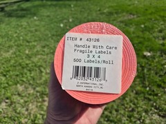 2 Rolls of 500 FRAGILE Handle with Care Red 1000 Stickers 3″ × 4″