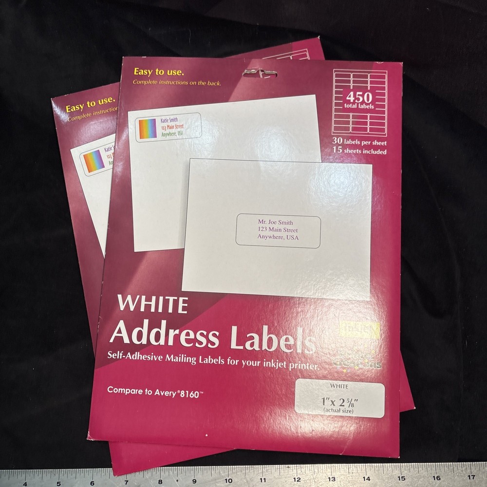 Lot 2 (900) Address Labels Inkjet Printer 1×2-5/8” Compare To Avery 8160 Sealed