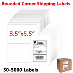 Rounded Corner Shipping Labels 8.5″x5.5″ Self Adhesive 2 Per Sheet Laser/Inkjet