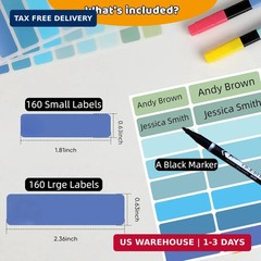 Waterproof Removable Labels Name Tags – 320PCS with Pen Adhesive Name Label Stic