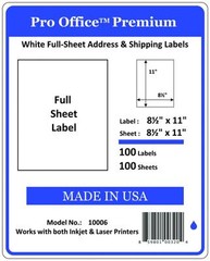 300 Premium Shipping Label Self Adhesive FULL SHEET 8.5 x 11 PRO OFFICE USA made