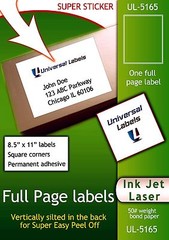 400 8.5 x 11 Full Sheet Shipping Labels, Inkjet or Laser, Vertical Slit Peel