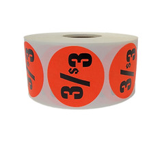 3/$2 Labels 1.5″ Round Red Discount Sale Price Adhesive Stickers 1000 PCS