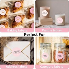 600 PCS Round Thermal Label Stickers, 2 Inch Pink Gradient Circle Direct Thermal