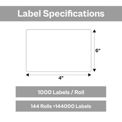 Shipping Labels 144 Rolls 1000 Labels/Roll 4×6″ Thermal Transfer White Color