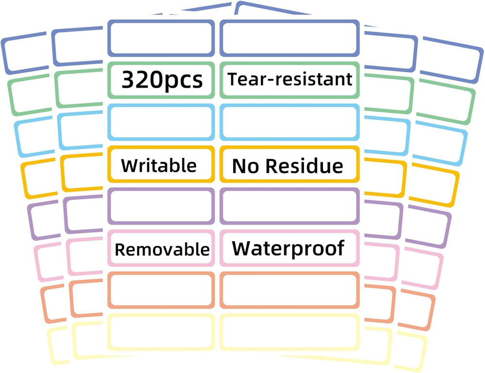Removable Waterproof Labels 320 Pcs for Daycare, Kitchen, Office, Home Organizat