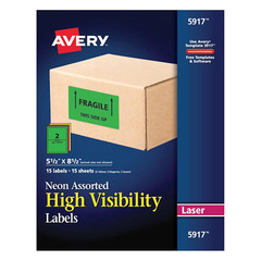 Avery Neon Rectangular Labels for Laser Printers, 5-1/2″ x 8-1/2″ label NEW