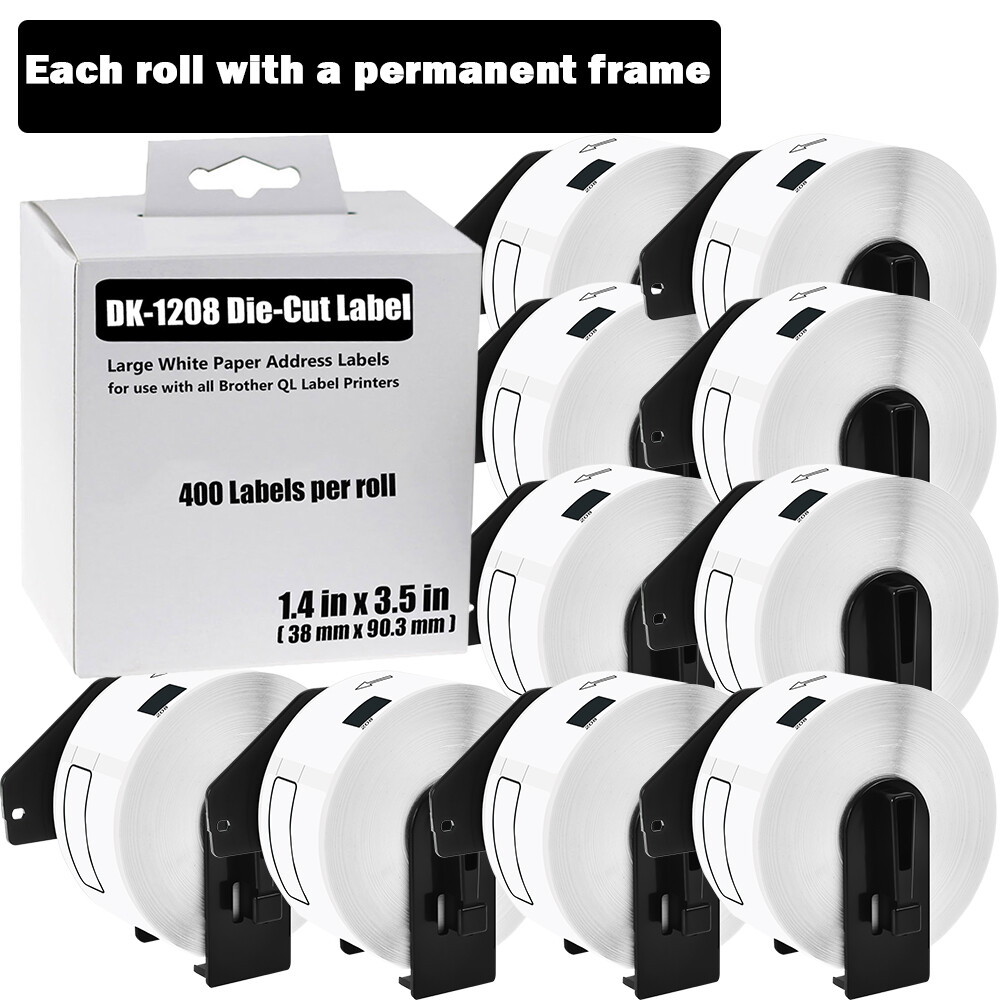 38mmx90mm 10ROLLS Shipping Label 1-1/2″x3-1/2″ Compatible Brother QL-800 DK-1208