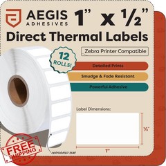 Aegis 1″x1/2″ Direct Thermal Labels 12 Rolls 2400 Price Tags Zebra