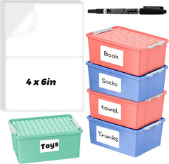 100 Pcs Storage Bin Labels, 6 X 4 Inch Blank Stickers with Marker | Tear-Resista