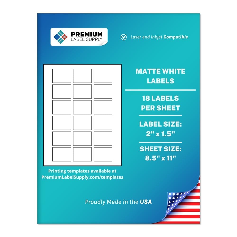 White Sticker Labels – 2″ x 1.5″ – Laser/Inkjet Compatible – (18 per Sheet), …