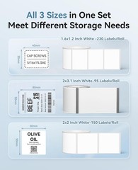 NIIMBOT 3 Rolls Labels, 40x30mm White/ 50x80mm Clear/ 50x50mm White, Compatible