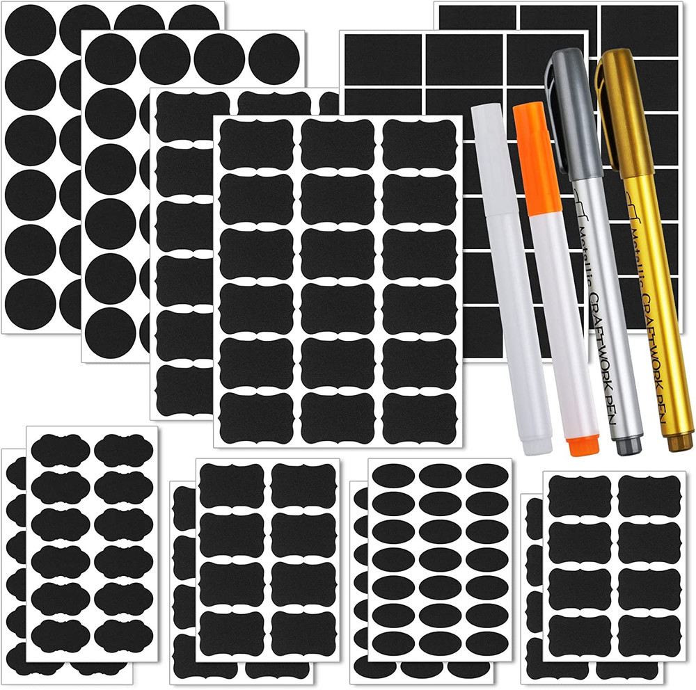 218 PCS Chalkboard Labels with 4 Pens, Erasable and Reusable Waterproof Blackboa