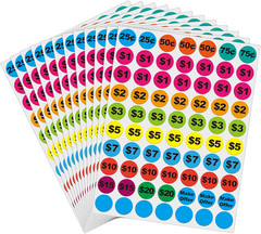 Removable Garage Sale Stickers, 1400 Pcs, 3/4″ round Price Labels