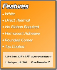 Direct Thermal Labels, 2.25″ x 0.75″, 1700/Roll, 10 Rolls