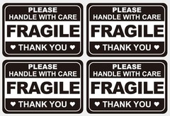 2×3” inch 200PCS Black White Fragile Handle with Love Labels Stickers Shippi…