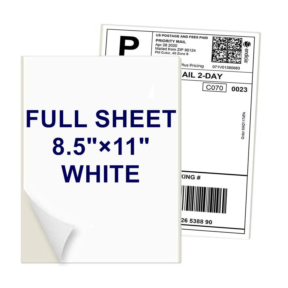 8.5″ x 11″ Labels Full Labels, Adhesive Printable White Sticker for Laser & I…