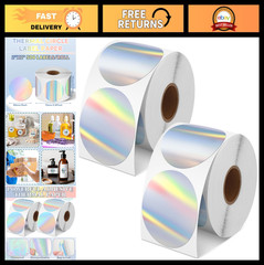 1000 Holographic Thermal Sticker Labels – Self-Adhesive Rainbow Round 2″ for DIY