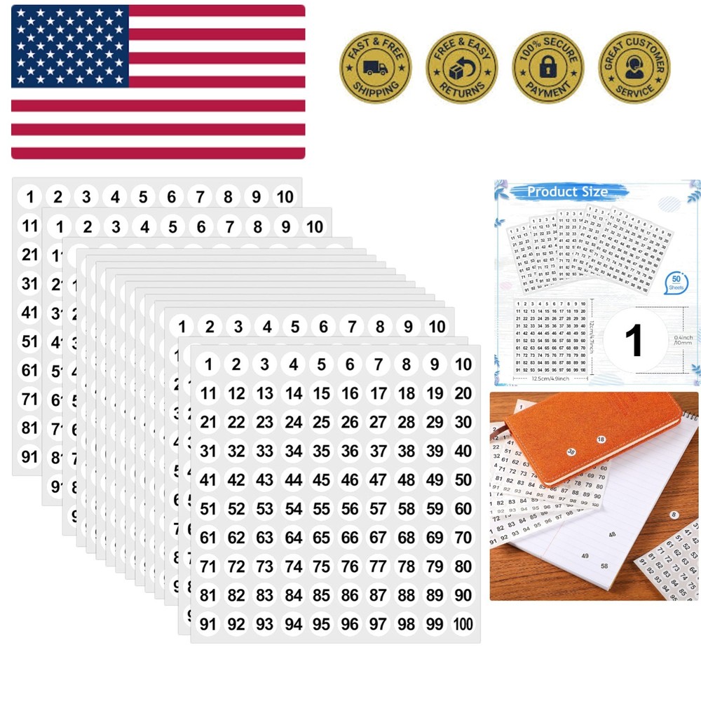 5000 Pcs 0.4 Inch 1 to 100 Number Stickers Small Number Dot Labels Consecutiv…