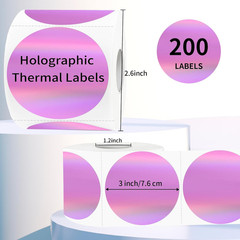 3″ Holographic Direct Thermal Label Stickers, round Printable Rainbow Glitter