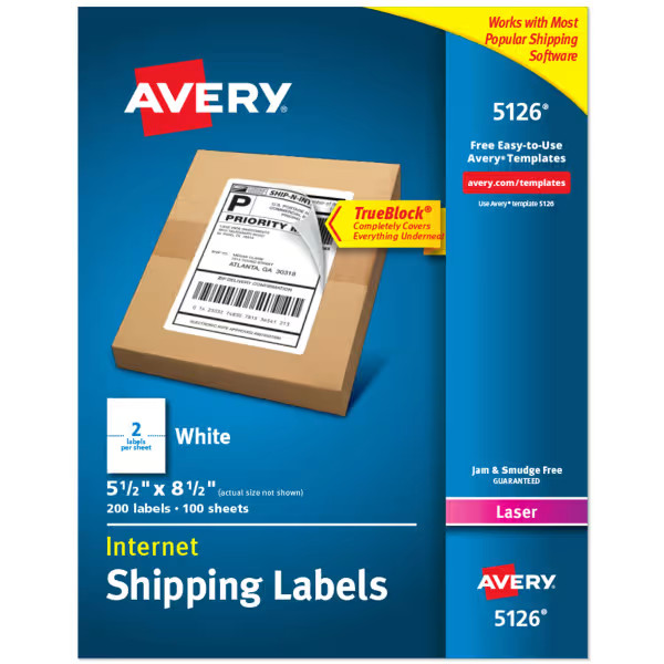 Avery Half-Sheet Shipping Labels, 5-1/2″ x 8-1/2″, White, 58 Count