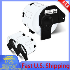 3 Rolls GREENCYCLE 28.9mm x 62mm DK-1209 Large Address 800 Labels for Brother