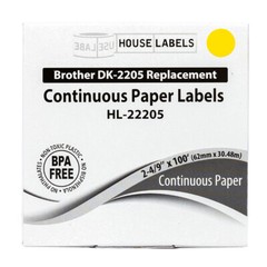 Non-OEM Fits BROTHER DK-2205 YELLOW Continuous Labels (6) Rolls 2-4/9″ by 100′