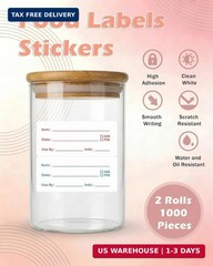 2 Rolls 1000 Pieces Removable Food Labels, 1 x 2 Inch Date Stickers for Freezer,