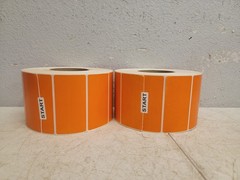 (2) Industrial Thermal Transfer Labels Orange 4 x 2″, Ribbons Required 2500 Pcs.
