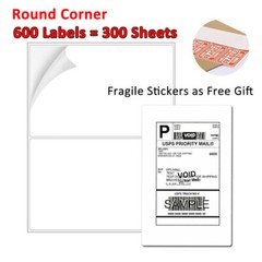 600 Half Sheet 8.5″ x 5.5″ Shipping Label Round Corner Self Adhesive 2 per Sheet