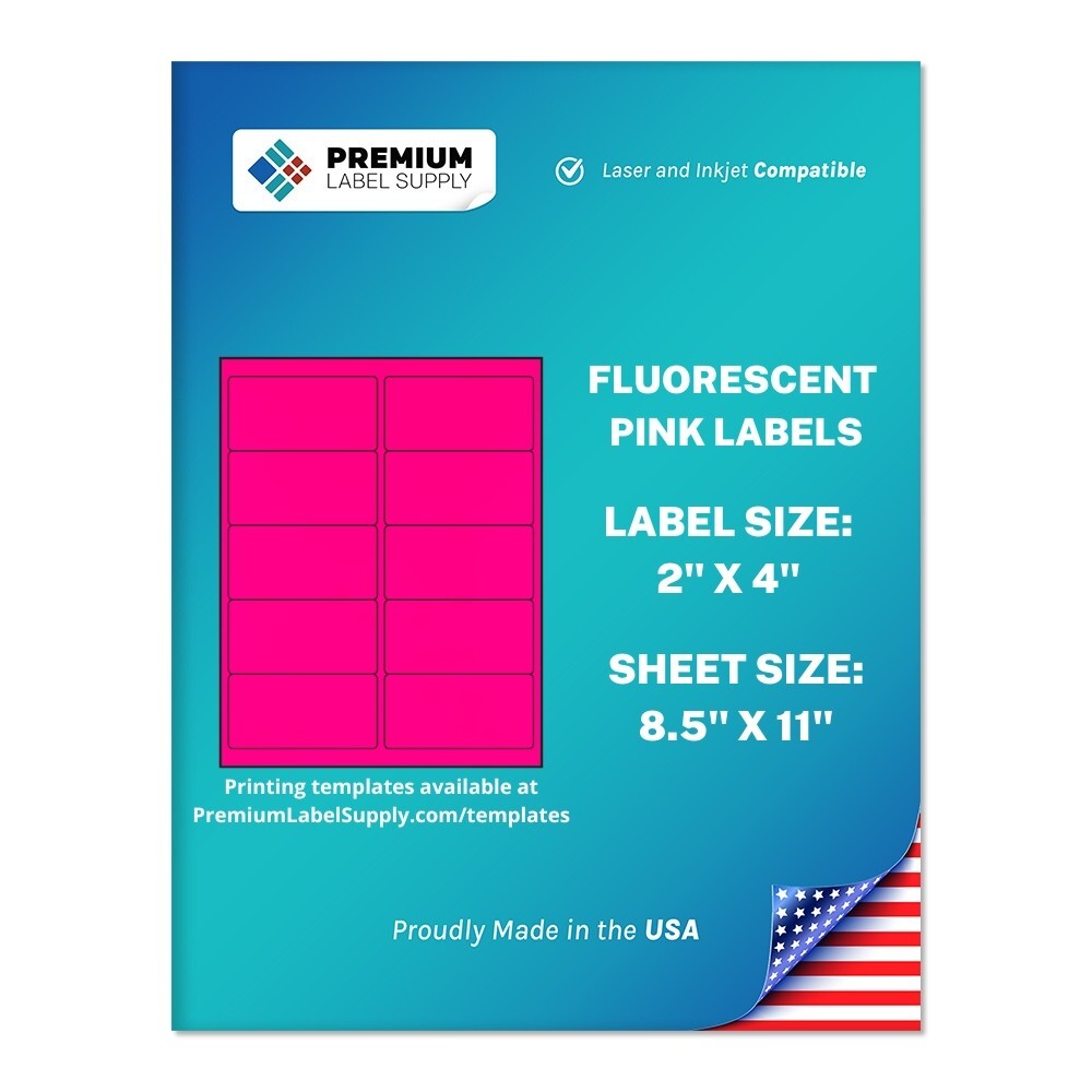 5000 Fluorescent Pink 2″ x 4″ Neon Color Address Labels 10 per sheet