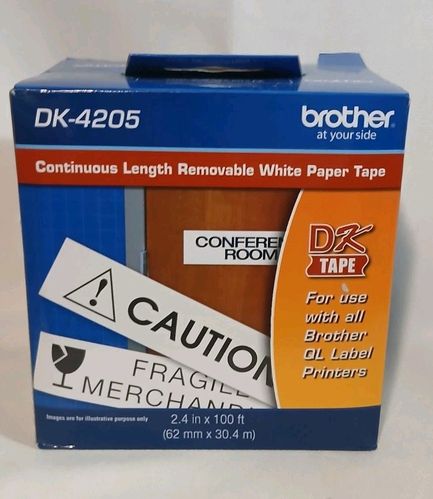 Brother Dk4205 Removable Label, Black/White, Labels/Roll: Continuous