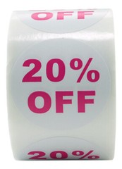 54 Rolls of “20% OFF” Discount Labels (500 labels/roll, 1.5″ diameter) BPA Free!