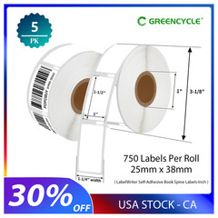 5 Rolls Self-Adhesive Book Spine Labels 25mmx38mm for Dymo 30347 LabelWriter 4XL
