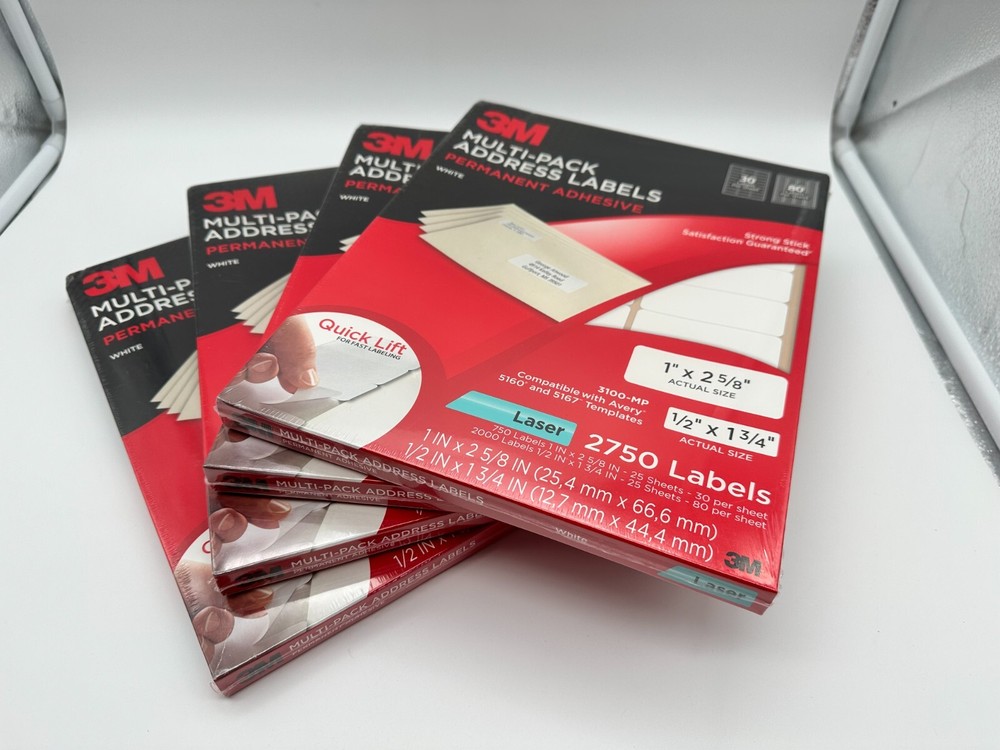 3M Multi-Pack Address White Laser Labels 3100-MP BRAND NEW SEALED Lot of 4 Packs