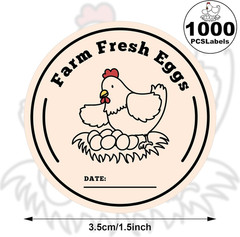 1000 Pcs Farm Fresh Eggs Washed Carton Labels 1.5 Inch Round inch