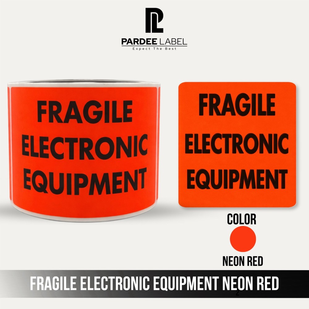 Fragile Electronic Equipment Labels Neon Red 3″x4.5″ 100/Roll