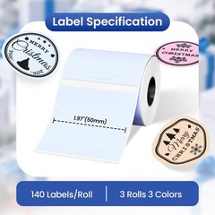 Phomemo Round Labels for M110/M220/M250/M120, 2 Inch (50mm) 3 Rolls with 3 Co…