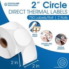 – 2″ Circle Direct Thermal Labels (1500 Count, 2 Rolls) – Round Thermal Stick…