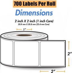 2″x2″ White Square Direct Thermal Labels Logo Sticker for Zebra & Rollo 700/Roll